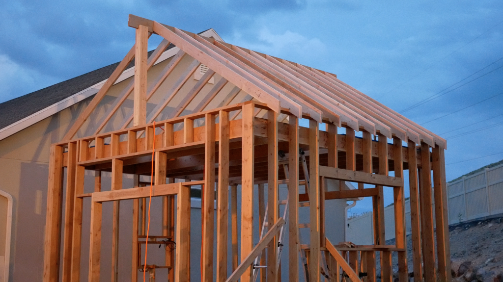 Roof Trusses in Place on Wood Shop